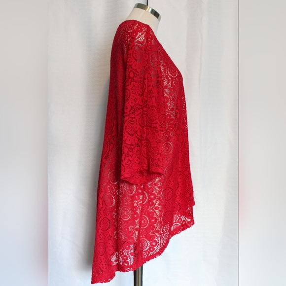 Womens Lace/Crochet Cover Up Red (S) - Picture 5 of 7